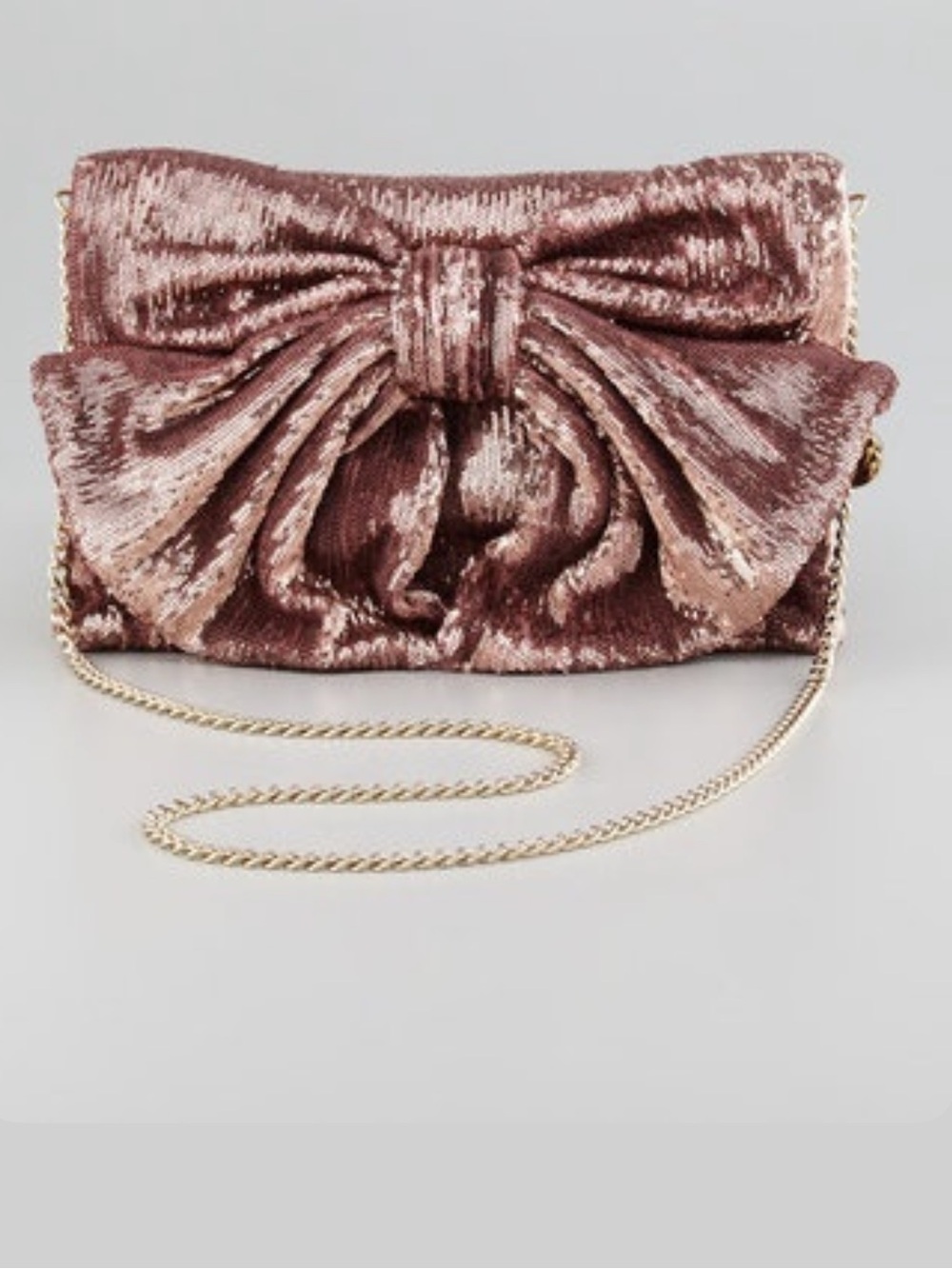 RED Valentino Rose Gold Sequin Bow Clutch with Chain